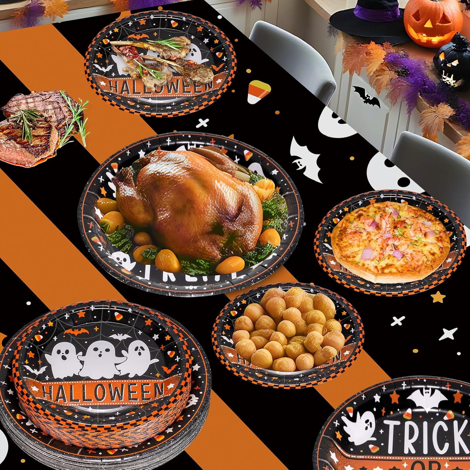 Detalle de Litmitfu Halloween Paper Plates, 24-Piece Set in 9-Inch and 7-Inch Sizes
