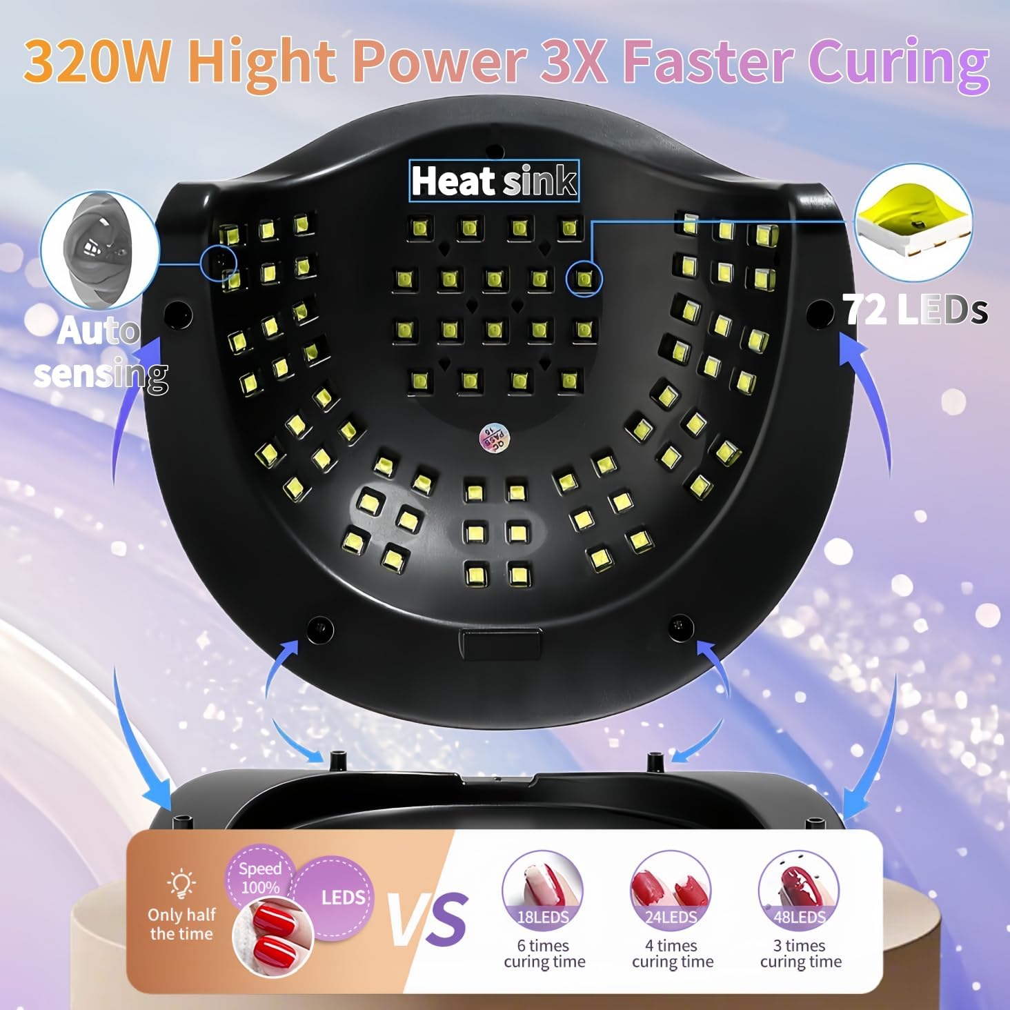 Thumbnail 1 de UV LED Nail Lamp with 72 Beads, 320W — Fast Gel Curing for Home Nail Art
