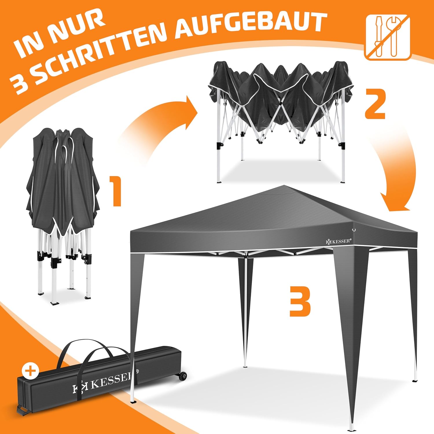 Thumbnail 3 de KESSER Pavillon Faltpavillon 3x3m – stabil, höhenverstellbar, UV-Schutz 50+