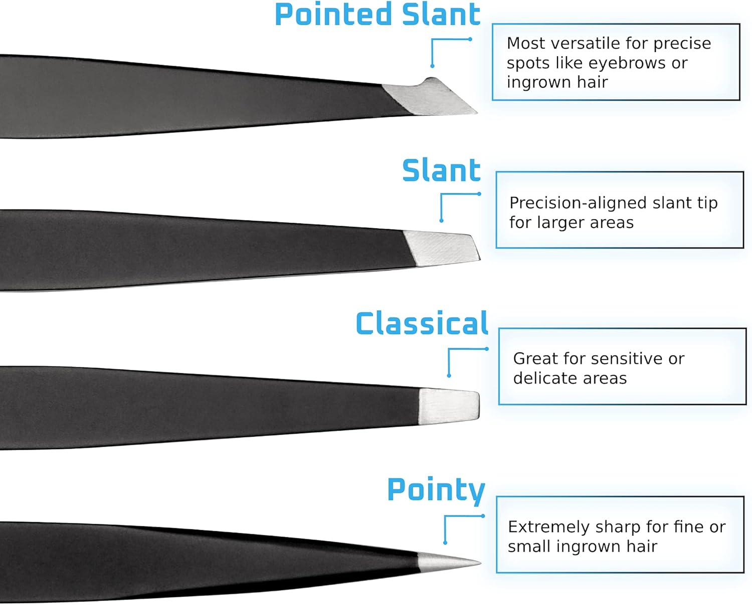 Thumbnail 1 de Rikans tweezers set (4 pcs) for facial hair and grooming, 420 stainless steel with carry pouch