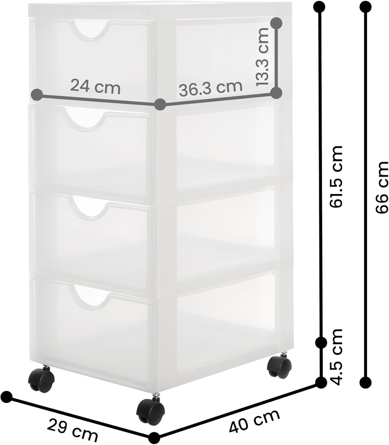 Thumbnail 2 de Iris Ohyama Kunststoff-Schubladenbox mit Rollen, 4 Schubladen, DDDC-004, mattweiß