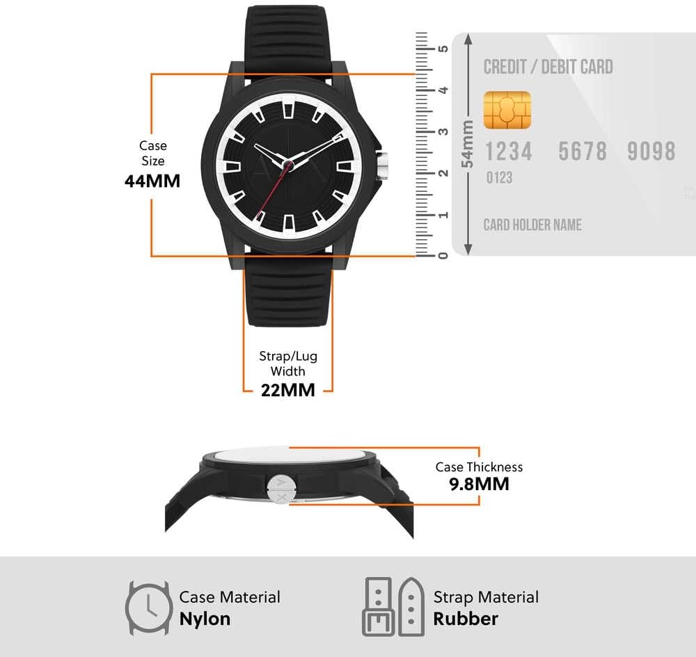 Thumbnail 4 de Armani Exchange Montre pour Homme – mouvement quartz, boîtier 44 mm et bracelet en silicone/noir ou alternatives