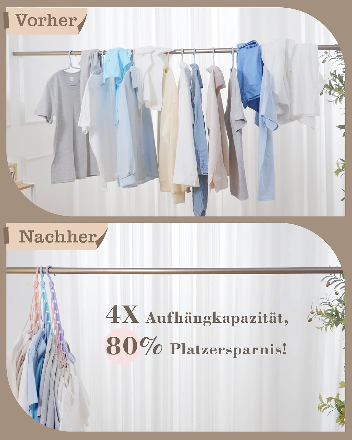Detalle de Latoxcaa platzsparende Kleiderbügel-Organizer (8 Stück) mit 360° Drehhaken und 6 Aufhängungen, schwarz