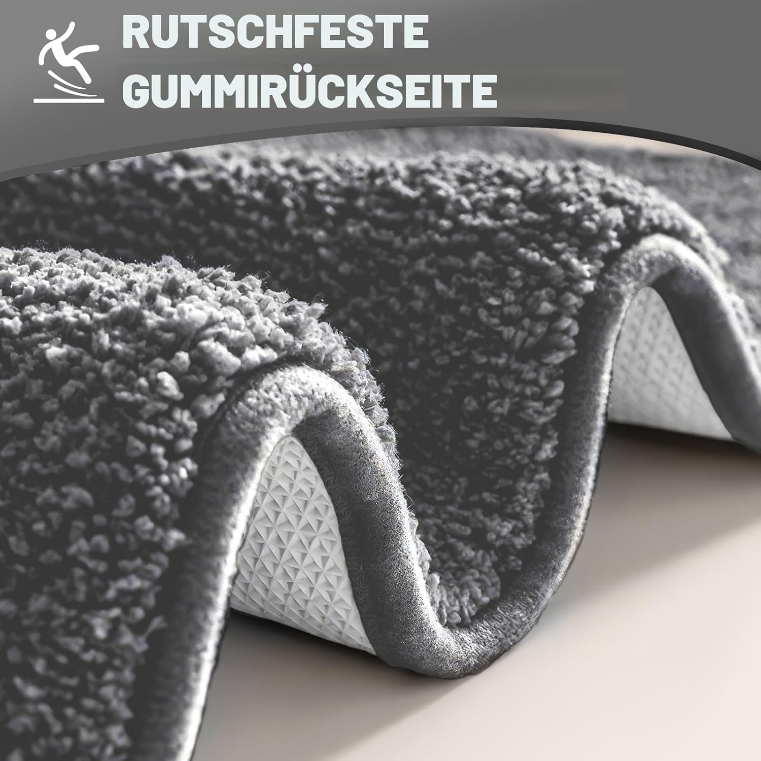 Detalle de wyewye Mikrofaser-Badematte, Türmatte 60x120 cm Dunkelgrau – 2 cm Dicke