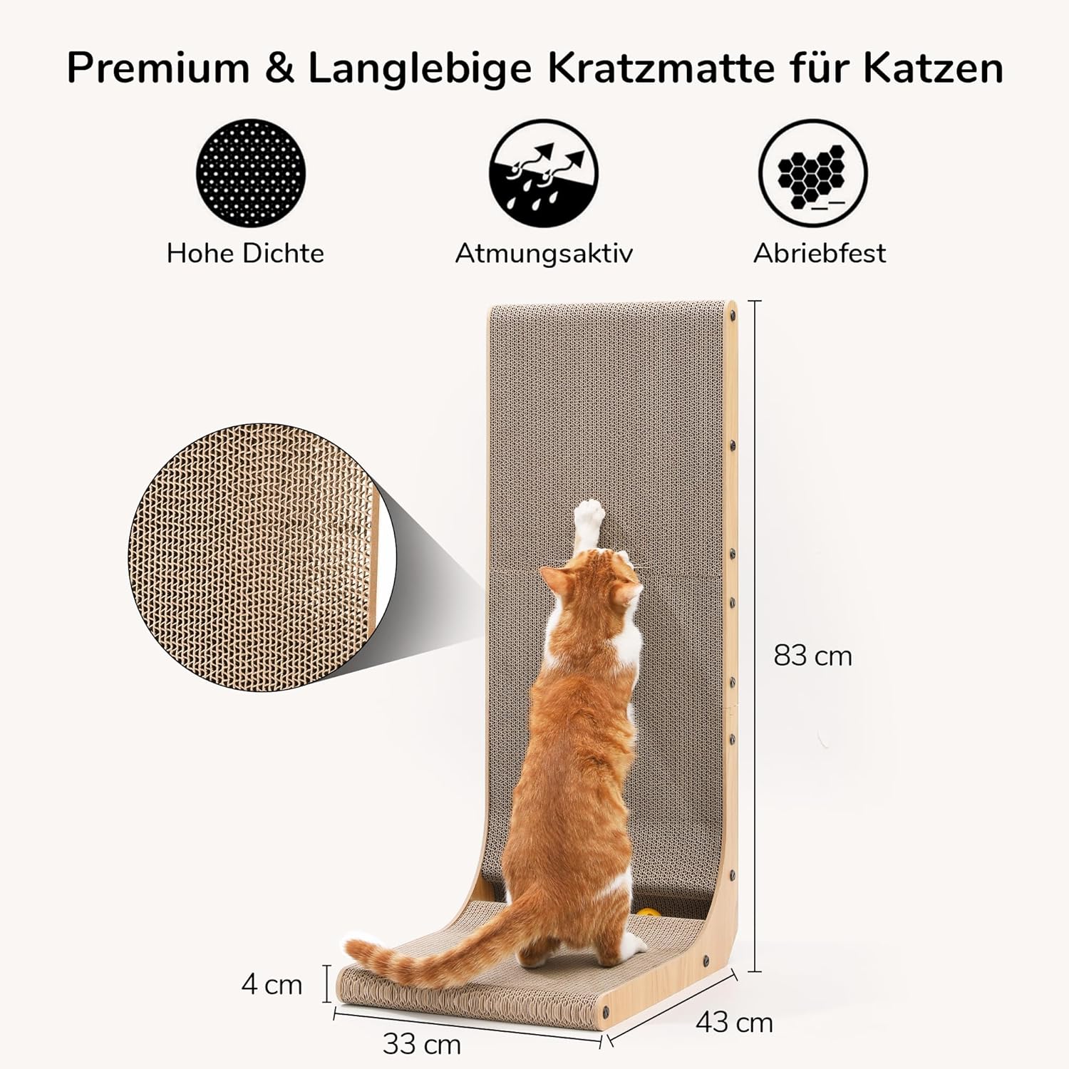 Detalle de FUKUMARU Kratzbrett L‑Form 83 cm für Katzen 🐱