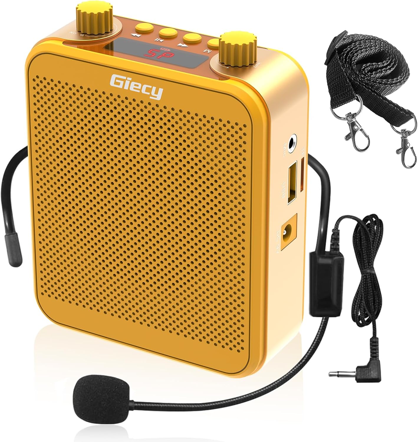 Detalle 2 de Amplificateur de voix portable Giecy avec micro casque 30W, batterie rechargeable 2800 mAh
