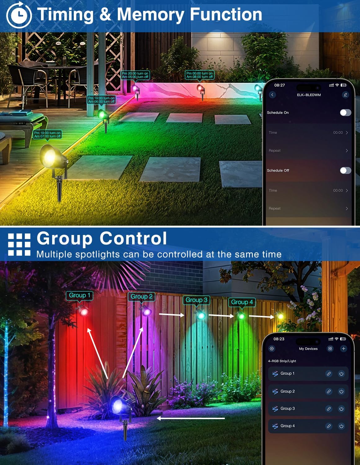 Thumbnail 4 de NATPOW Garden Lights Mains Powered Outdoor RGB Spot Lights (2 Pack) with Remote and 1.5m Cable