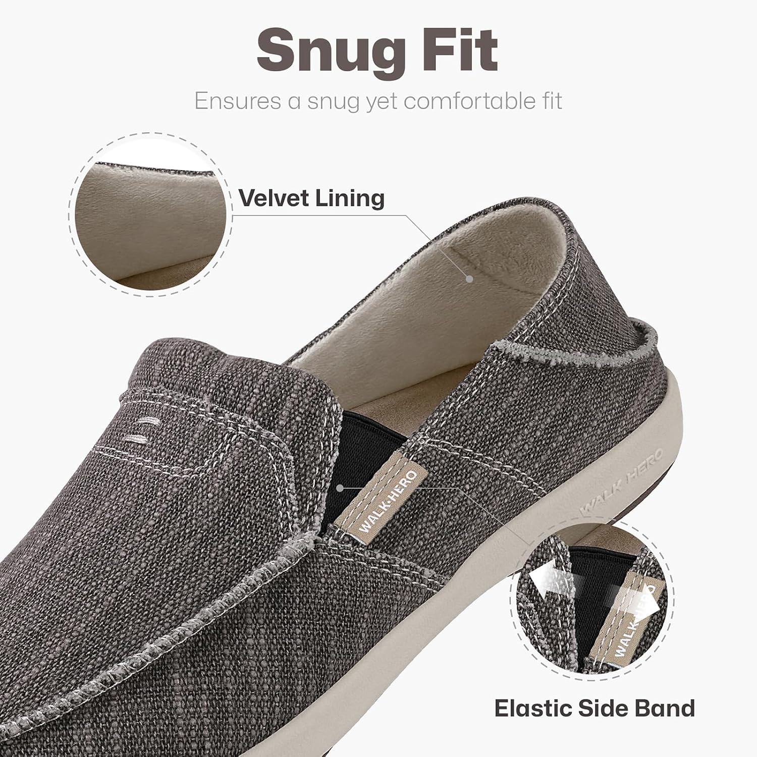 Detalle 2 de Mens Slip On Shoes: Canvas Loafers with Arch Support for Plantar Fasciitis & Pain Relief