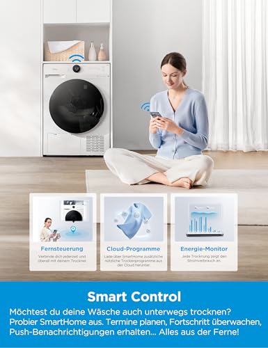 Detalle de Midea MD20EH100WB-A3 Wärmepumpentrockner – 10 kg, A+++, UV Hygiene, Knitterschutz, Woolcare, Auto Dry, Fernsteuerung