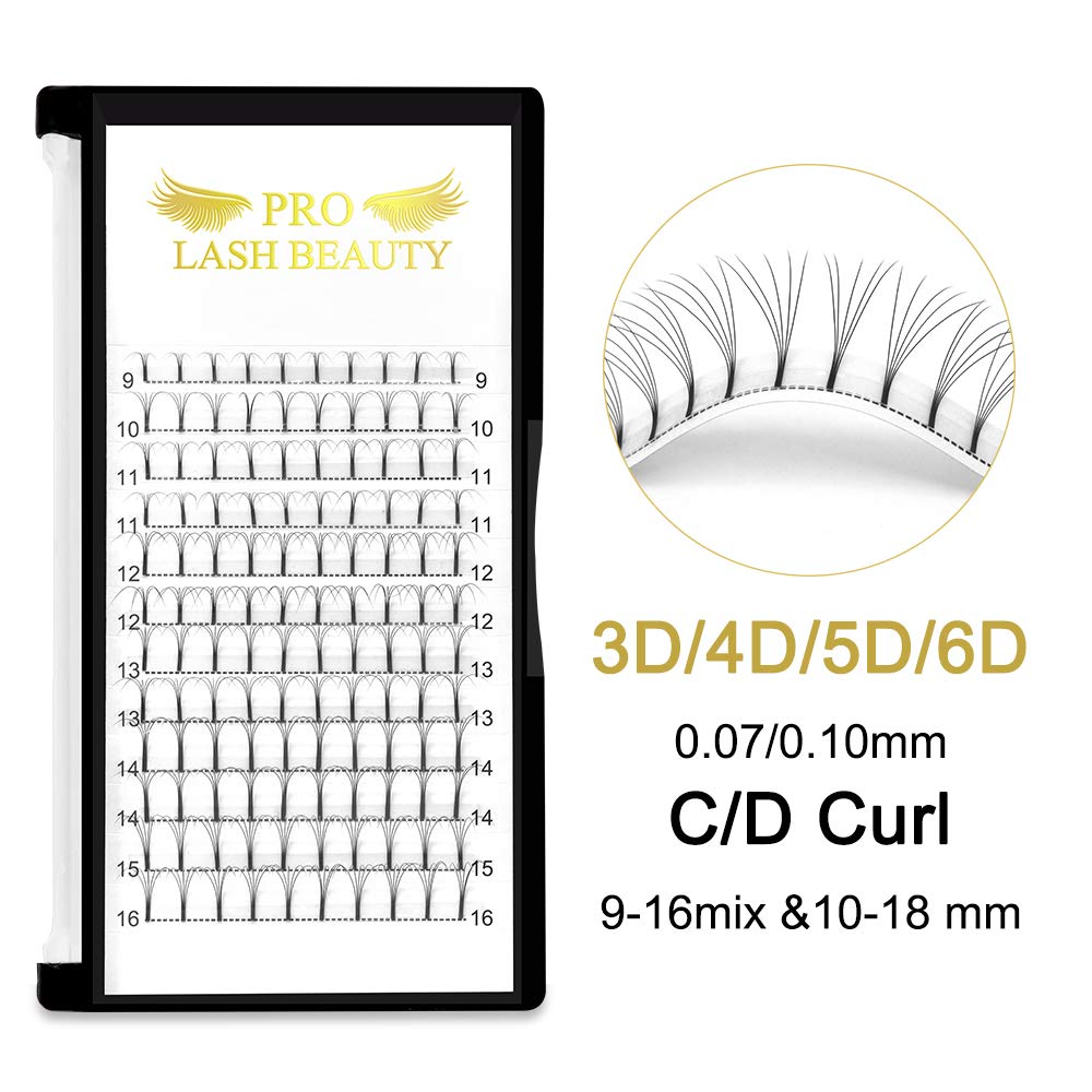 Detalle de PRO LASHBEAUTY Fertige Wimpernfächer 3D/4D/5D/6D – Vorgefächerte Volumen Wimpern 0.07/0.10, 5D-C-0.07, 11 mm