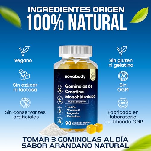 Thumbnail 2 de Gominolas de Creatina Monohidrato 4500 mg – Novabody, con Taurina, Magnesio y Vitamina C, 90 gummies (Veganas, Sin Azúcar)