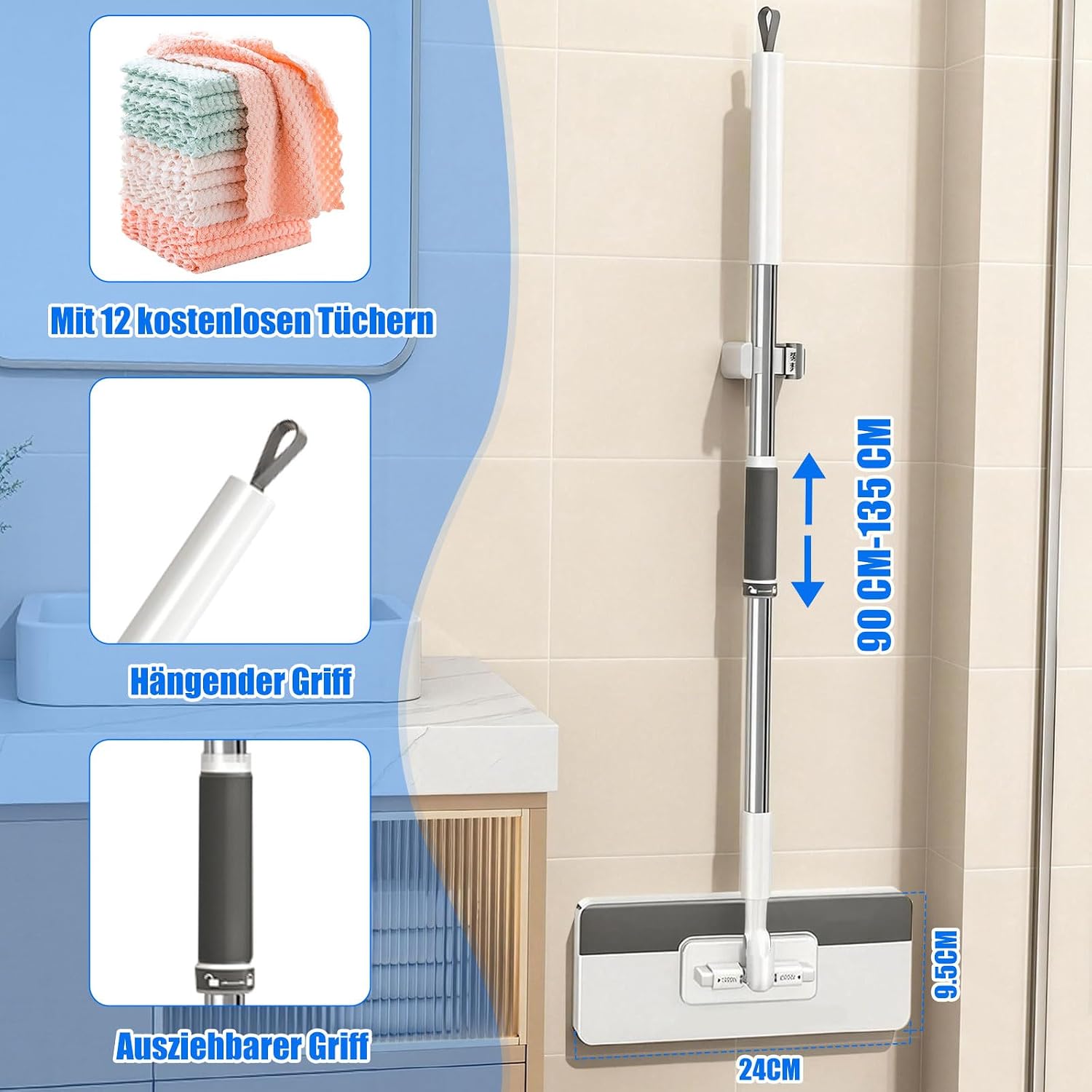 Thumbnail 4 de Lazy Snap Grip Flat Mop with 12 Washable Pads: Hands Free, One-Click Cleaning