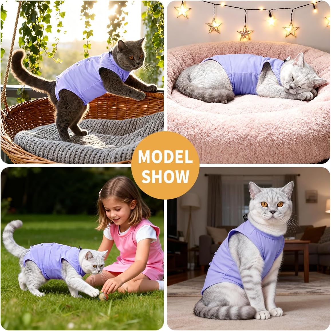 Thumbnail 4 de Poiinvc combinaison de récupération pour chat violet (taille M) après opération