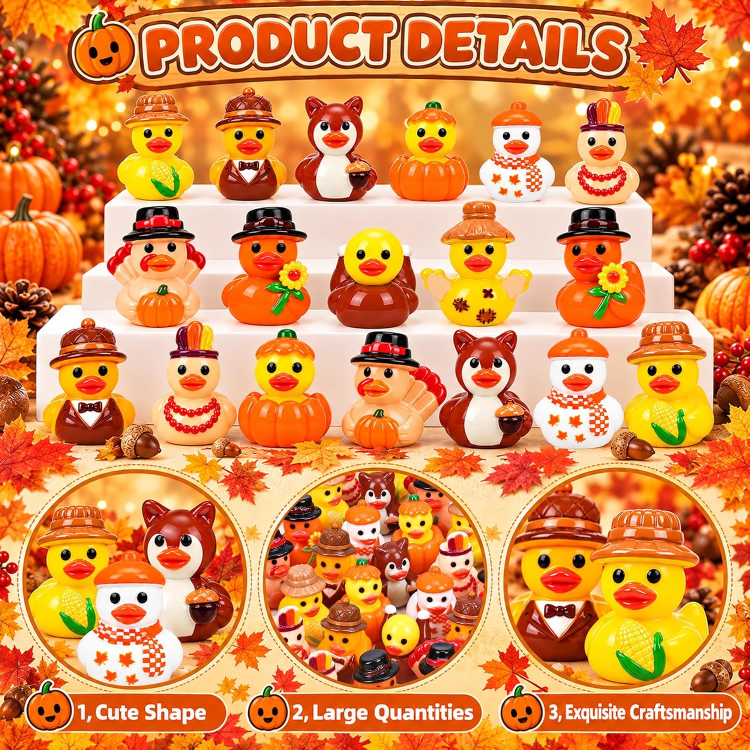Detalle 2 de QAUYETM Figurine-2 Fall Mini Resin Ducks, 120 Pieces in 10 Styles