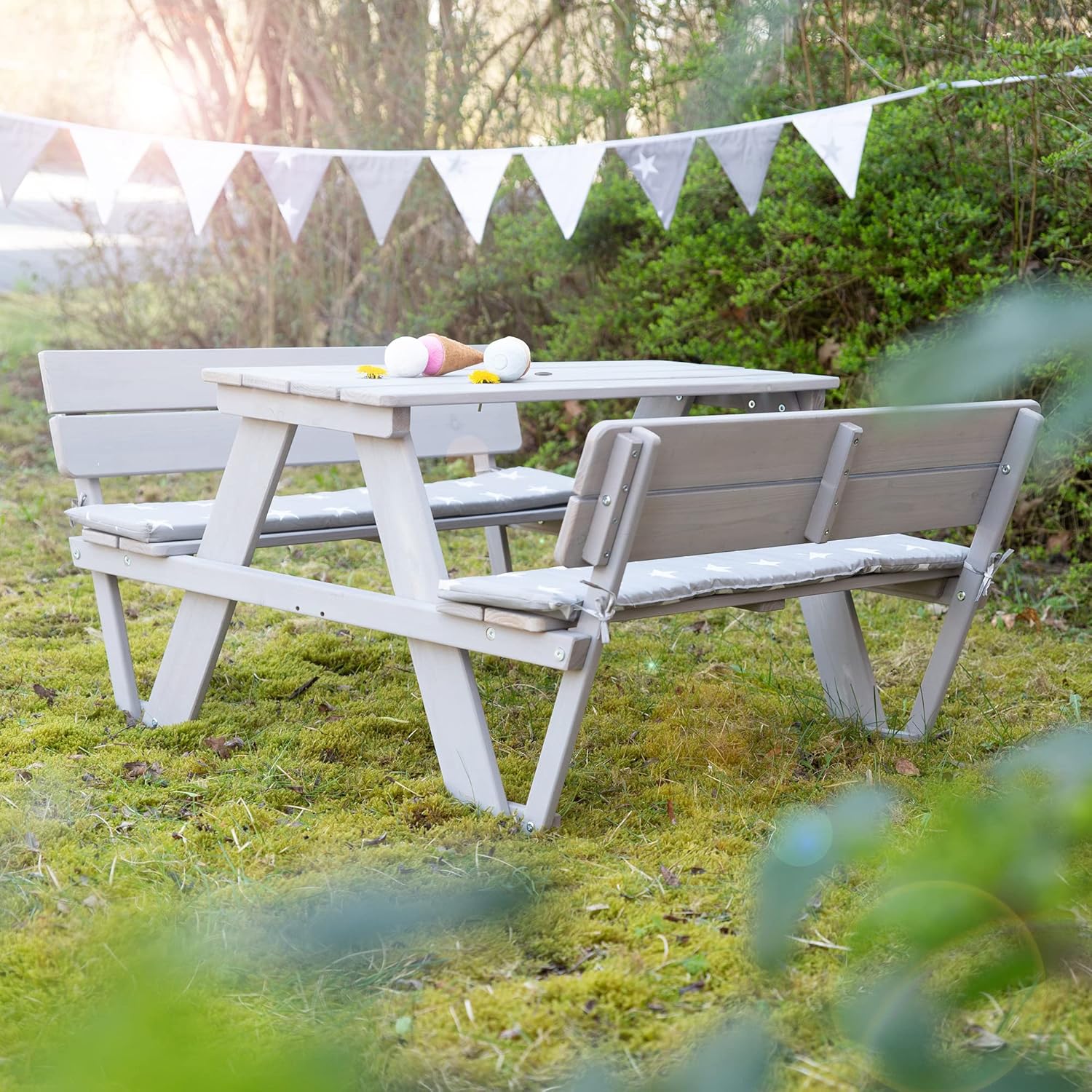 Thumbnail 1 de roba Kinder Outdoor+ Sitzgruppe Picknick für 4 mit Rückenlehnen – wetterfestes Massivholz, Grau