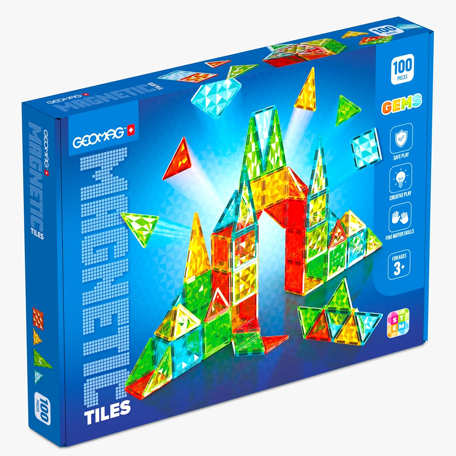 Detalle de Geomag Magnetic Tiles Gems 100 magnetiska byggplattor i fyra former