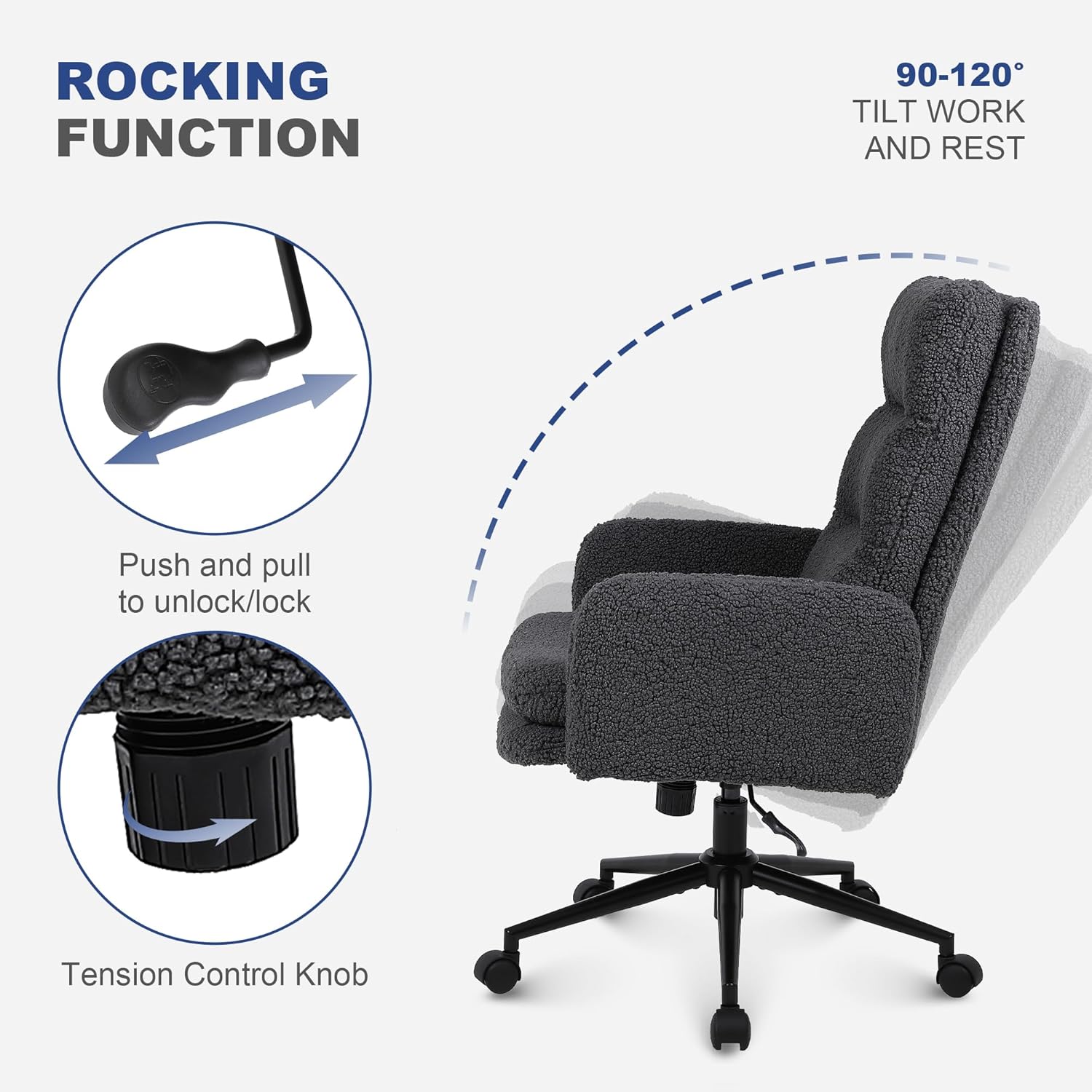 Thumbnail 5 de Youhauchair Schreibtischstuhl aus Kaschmir – ergonomischer Bürostuhl mit hoher Rückenlehne, Dunkelgrau