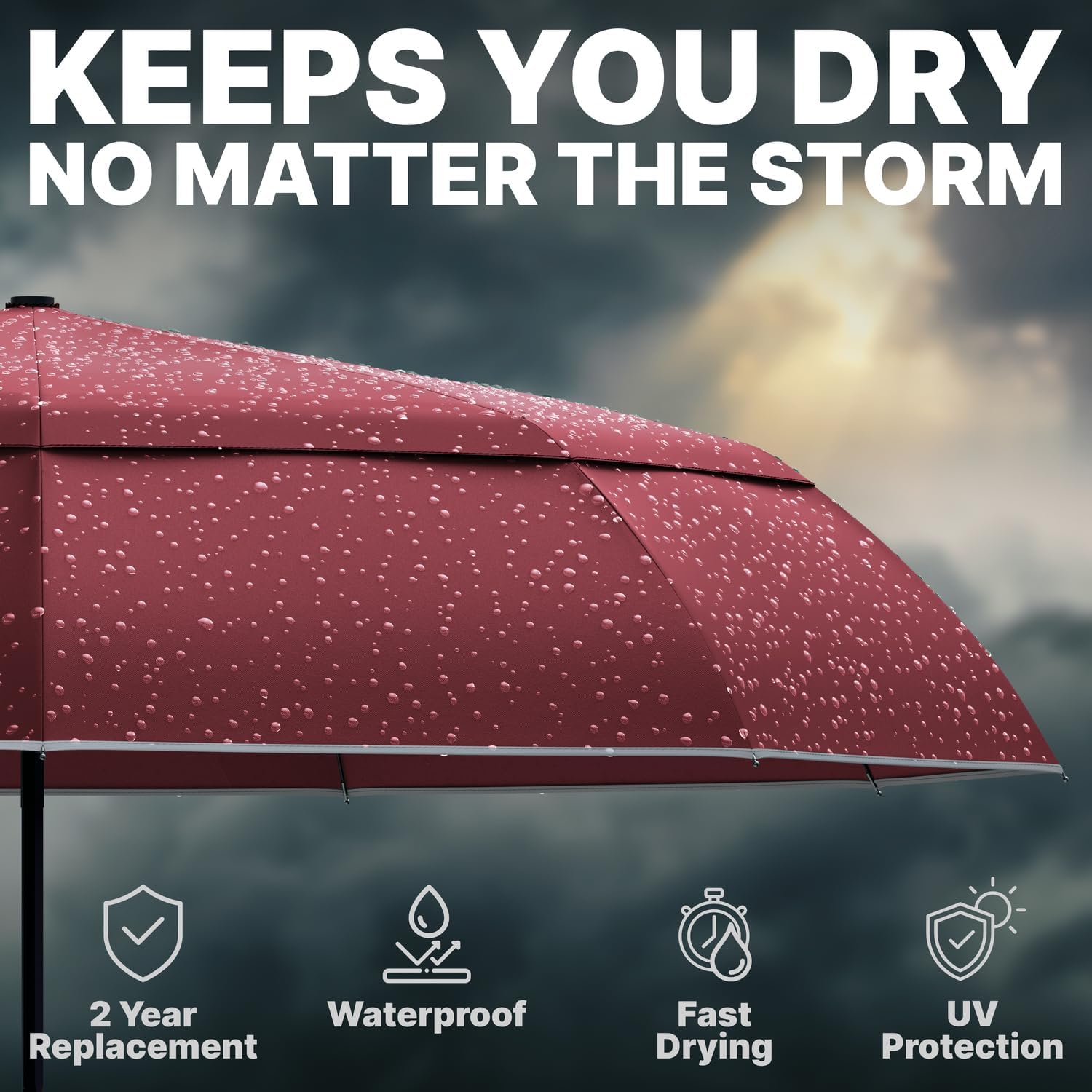 Thumbnail 6 de Royal Walk Windproof Folding Travel Umbrella with Real Wood Handle – Dark Red