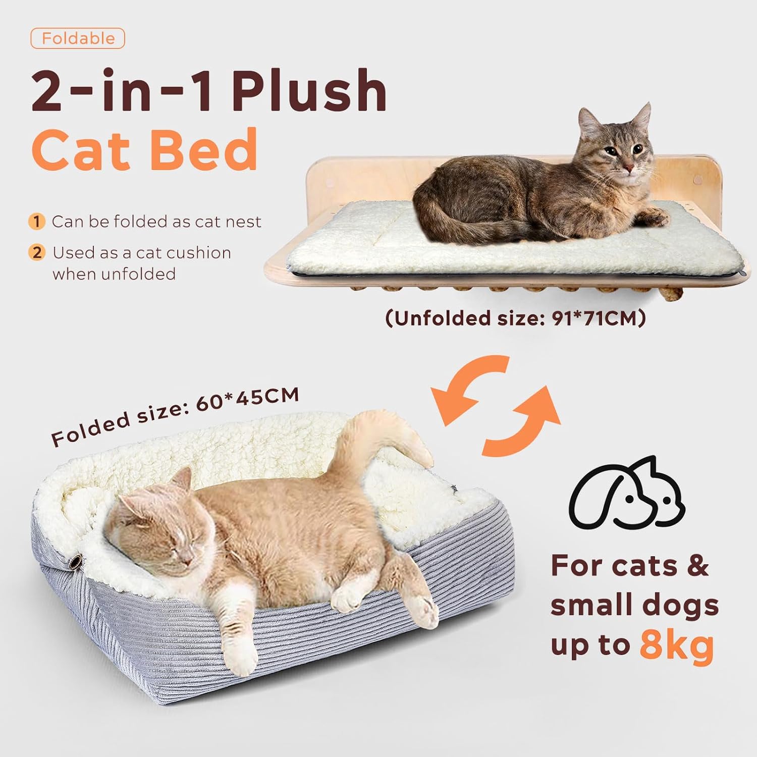 Detalle de MAIYADUO Weiches Katzenbett 60x45 cm 2-in-1 – kuscheliges, waschbares Nest- und Katzenbett für kleine Katzen und Hunde