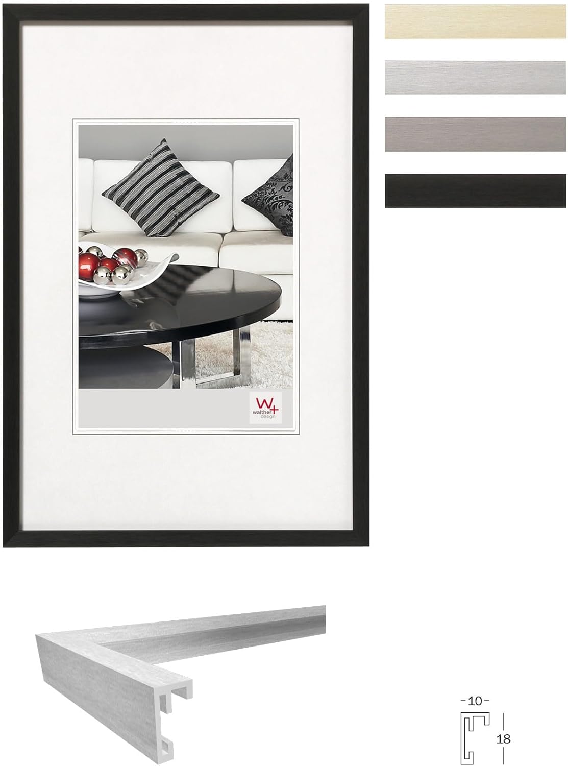 Thumbnail 1 de Cadre photo Walther Design noir 20 x 20 cm en aluminium avec passe-partout