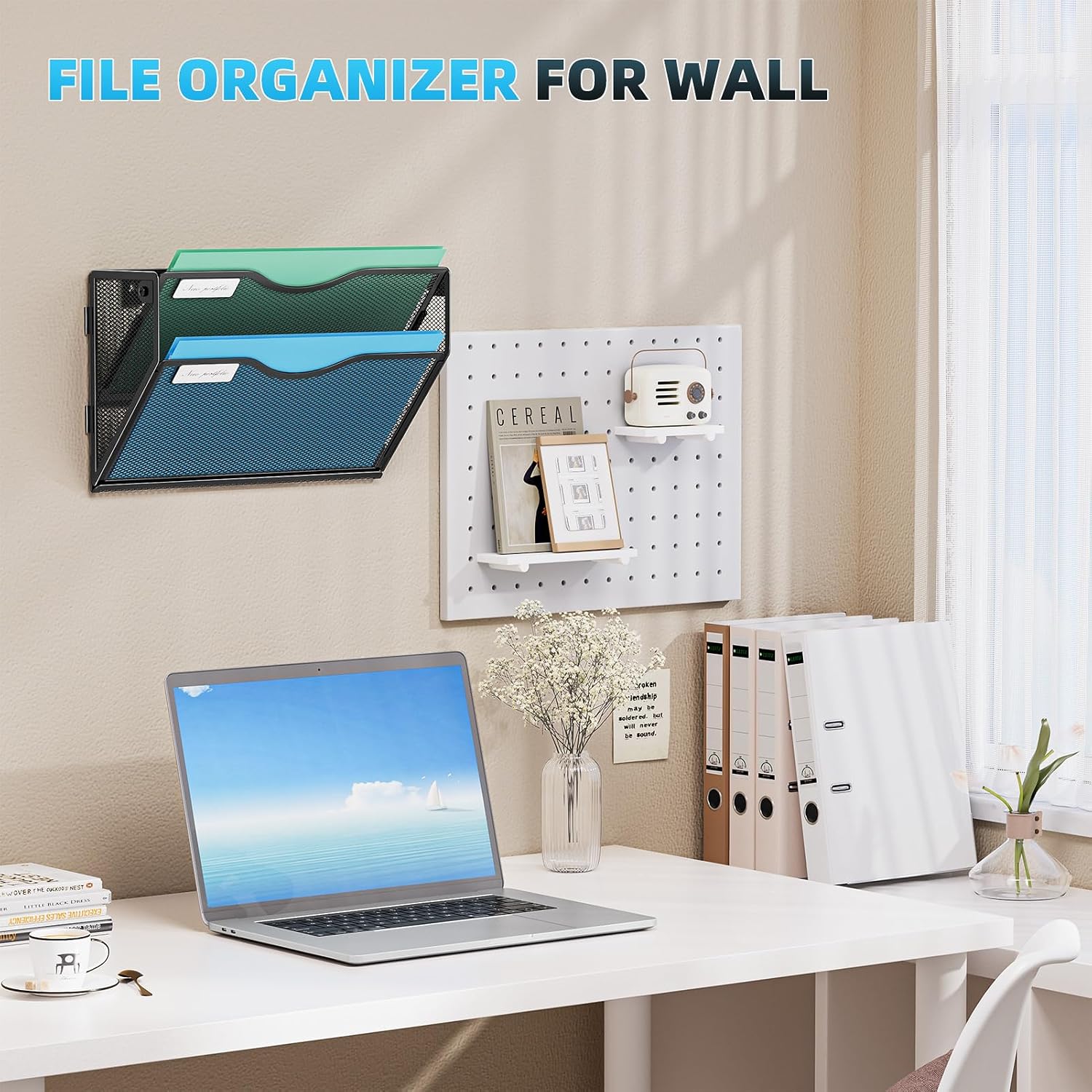 Detalle de Marbrasse 2 tier - Black Wall File Holder, 2-Tier Metal Mesh Organizer