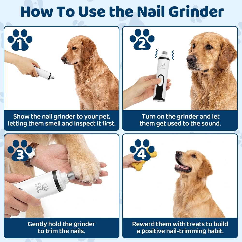 Thumbnail 6 de Aolso Lime à Ongles pour Chien et Chat — Ponceuse rechargeable silencieuse, 3 vitesses, LED, 2 têtes de rechange (Blanc)