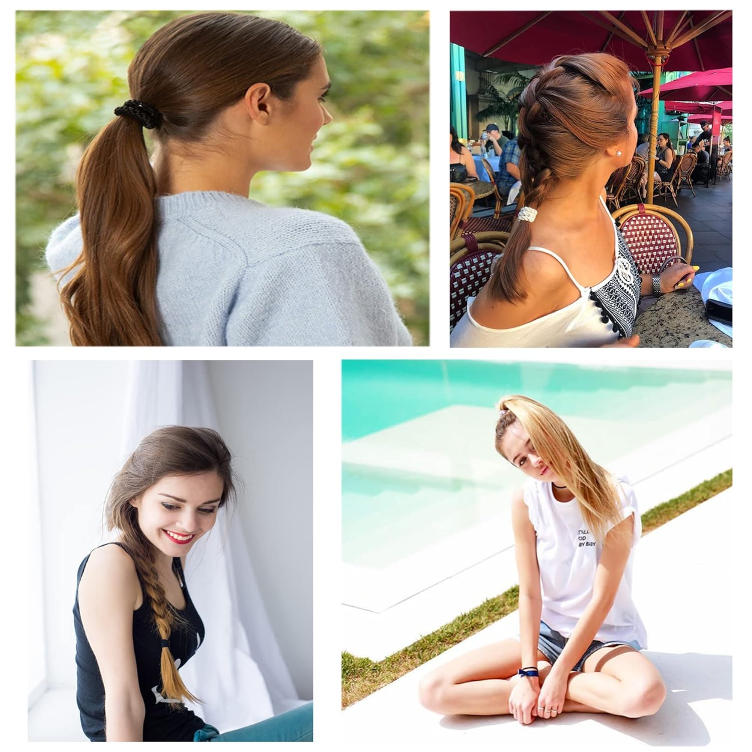 Detalle de AXEN 8er-Pack Elastische Haargummis aus Baumwoll-Braid für Damen – Weiche, feste Ponytail-Halter für dickes und lockiges Haar