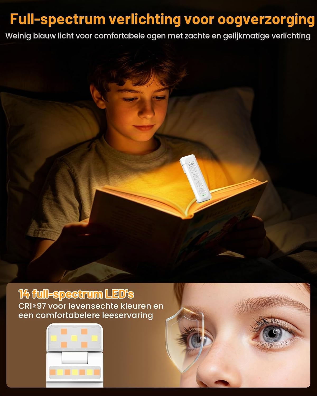Detalle 2 de Gritin G1315 2026 Gen 3 boeklamp met dubbele lichtbron en dimbare ledverlichting