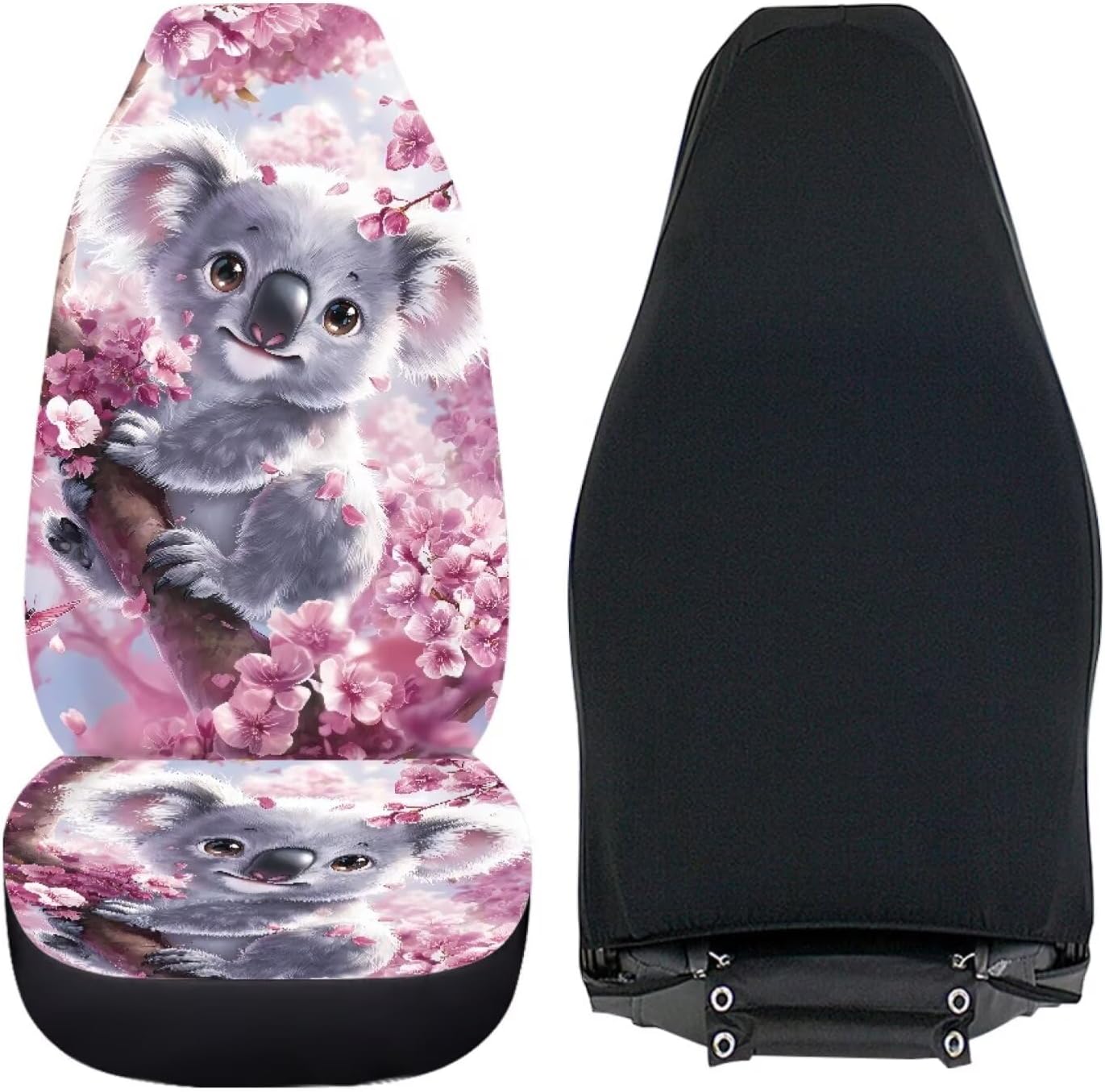 Thumbnail 2 de ZIATUBLES Front Seat Covers Pink Cherry Floral Koala Print – Pack of 2