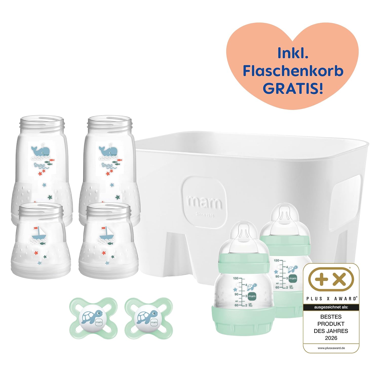 Detalle 2 de MAM Easy Start Anti-Colic Combi-Set 0+ Monate – Mint: 6 Flaschen, Schnuller & Flaschenkorb