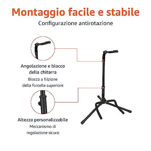 Detalle de Amazon Basics Supporto per Chitarra Portatile e Pieghevole – Treppiede leggero, imbottitura antiscivolo e altezza regolabile