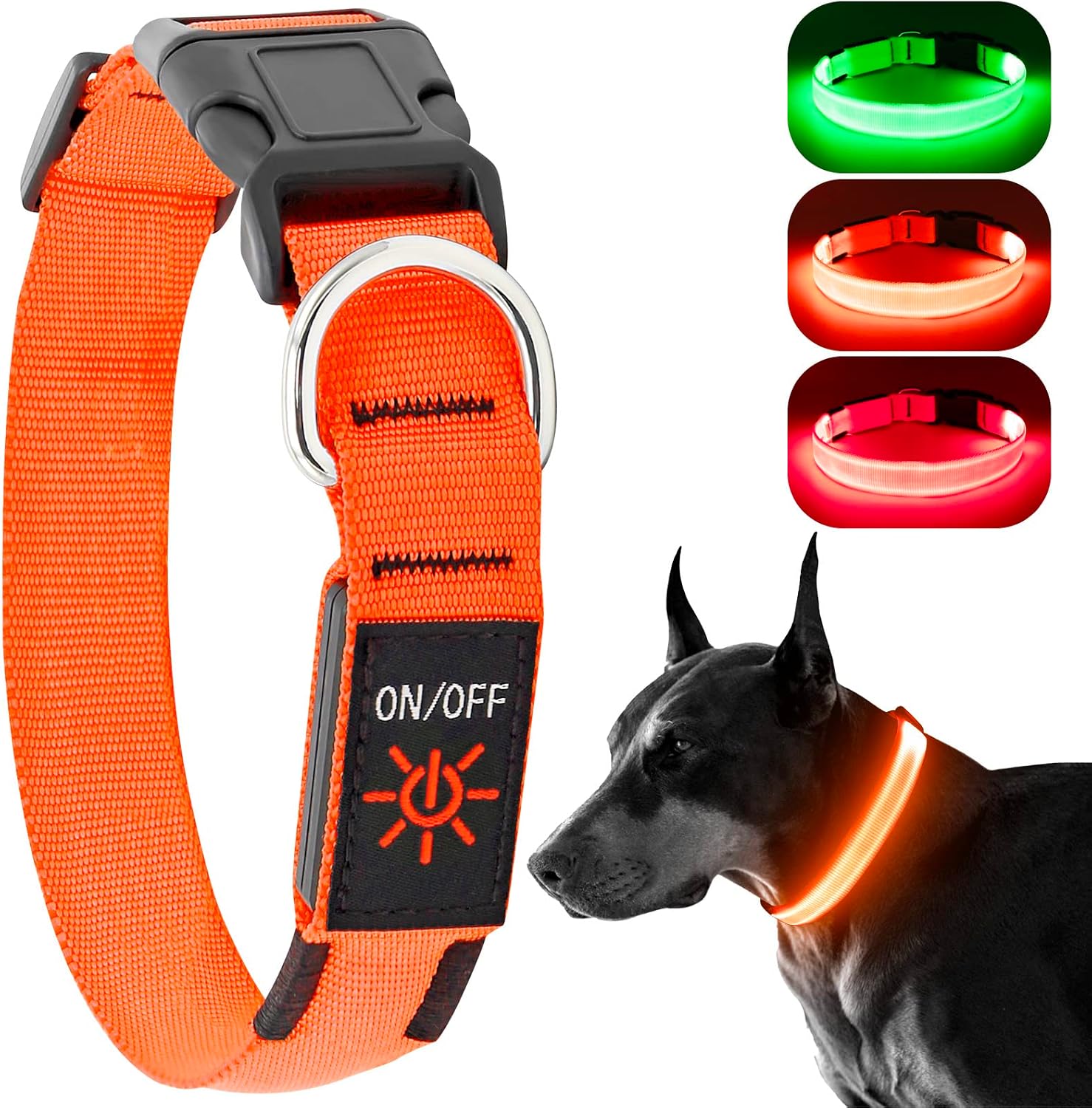 Detalle de KOSKILL Leuchthalsband für Hunde, USB-wiederaufladbar (Orange, L)