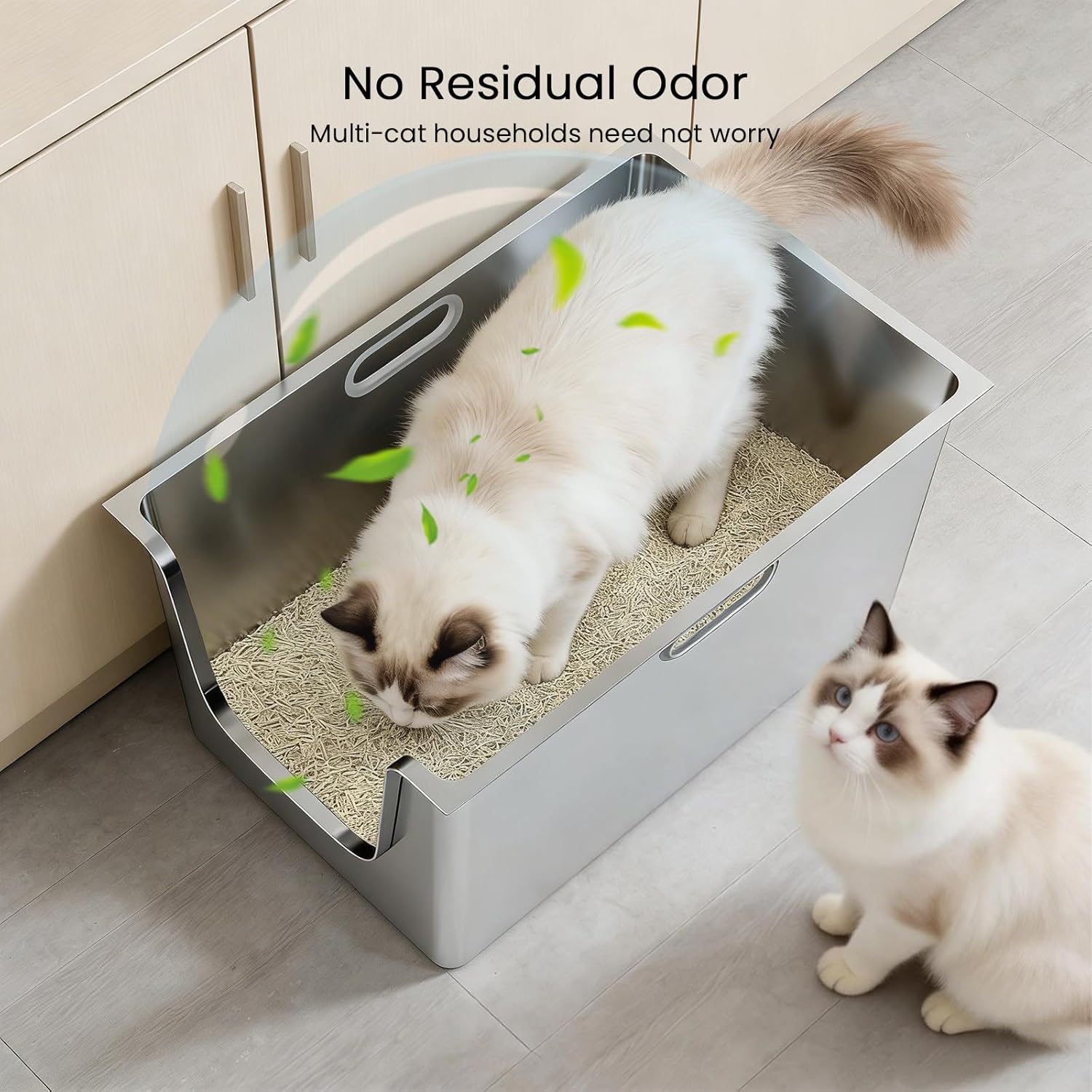 Thumbnail 3 de PTLOM Lebensmittelechtes Edelstahl Katzenklo XXXL mit 35 cm hohen Rändern (35 cm) – auslaufsicher & niedriger Einstieg