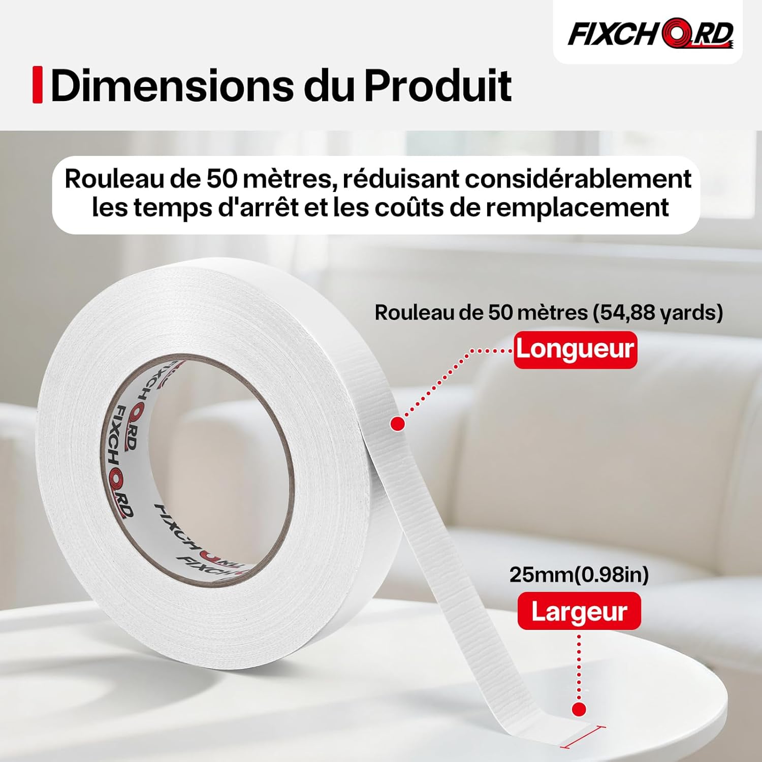 Thumbnail 1 de FIXCHORD Ruban Adhésif Toilé 25 mm × 50 m — Duct Tape extra fort, imperméable