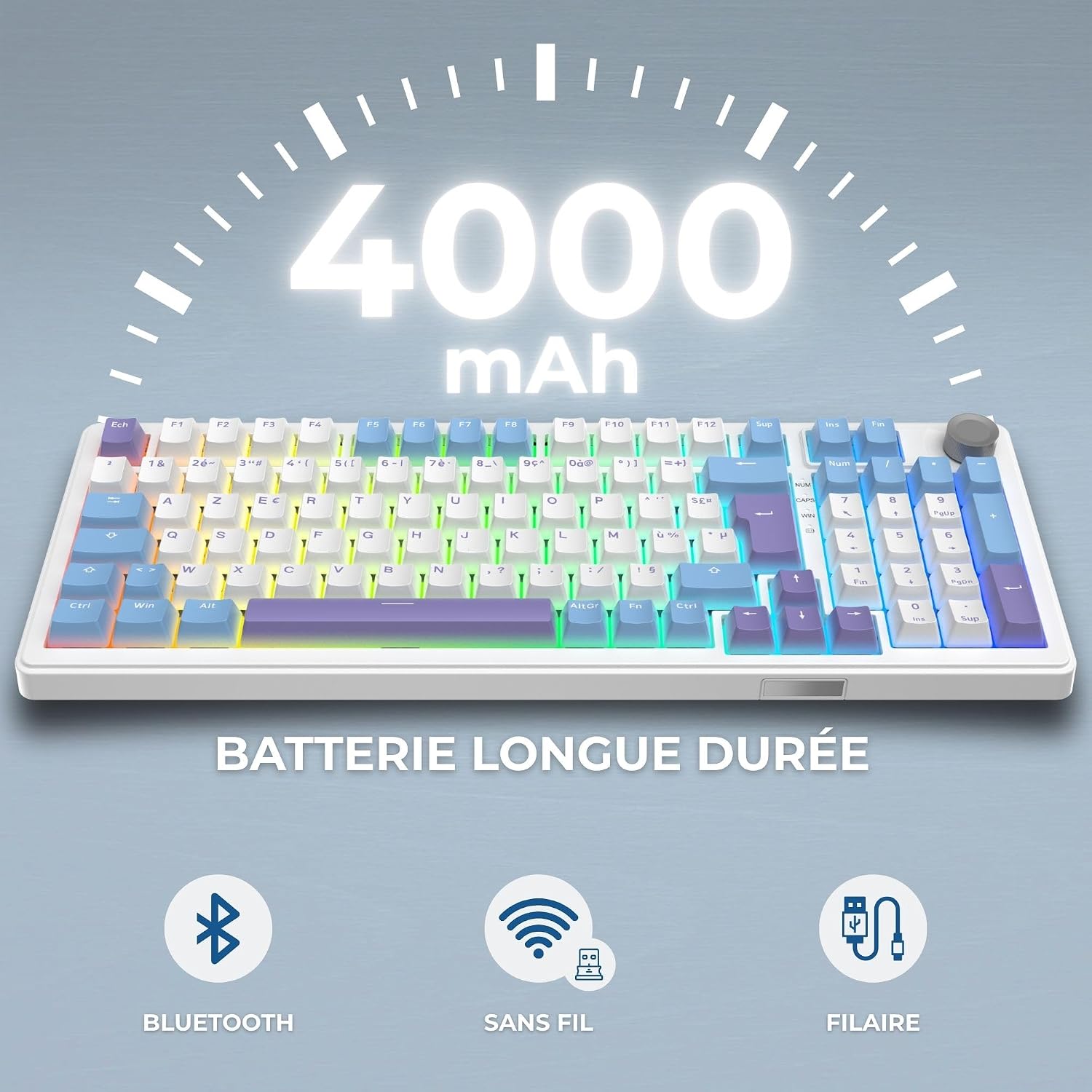 Thumbnail 3 de The G-Lab KEYZ Elite 400 WB — clavier gamer mécanique sans fil tri-mode AZERTY FR (2,4 GHz/Bluetooth/filiaire), hot swap, RGB + macros