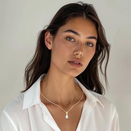Detalle de ADITA GOLD White Opal Pendant Birthstone Necklace for Women, Gold Plated
