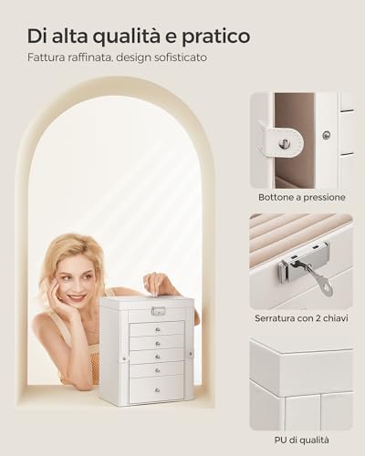 Detalle de SONGMICS Scatola Portagioie a 6 livelli con specchio interno e serratura – JBC152W01