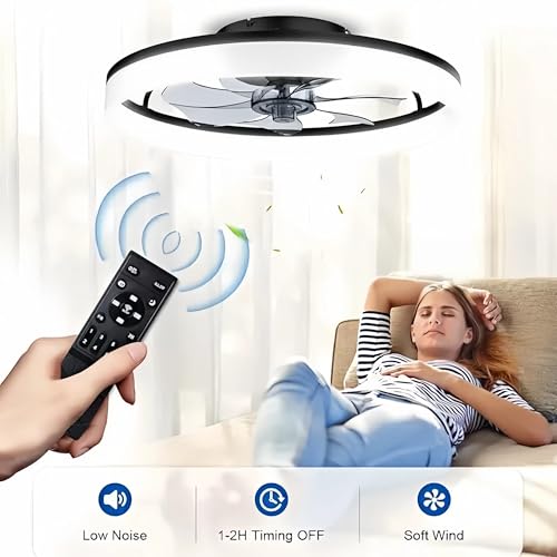 Detalle de DWDVBL 50cm Ventilateur de Plafond Silencieux avec Lumière et Télécommande – 6 Vitesses, LED Dimmable et Moteur DC Reversible