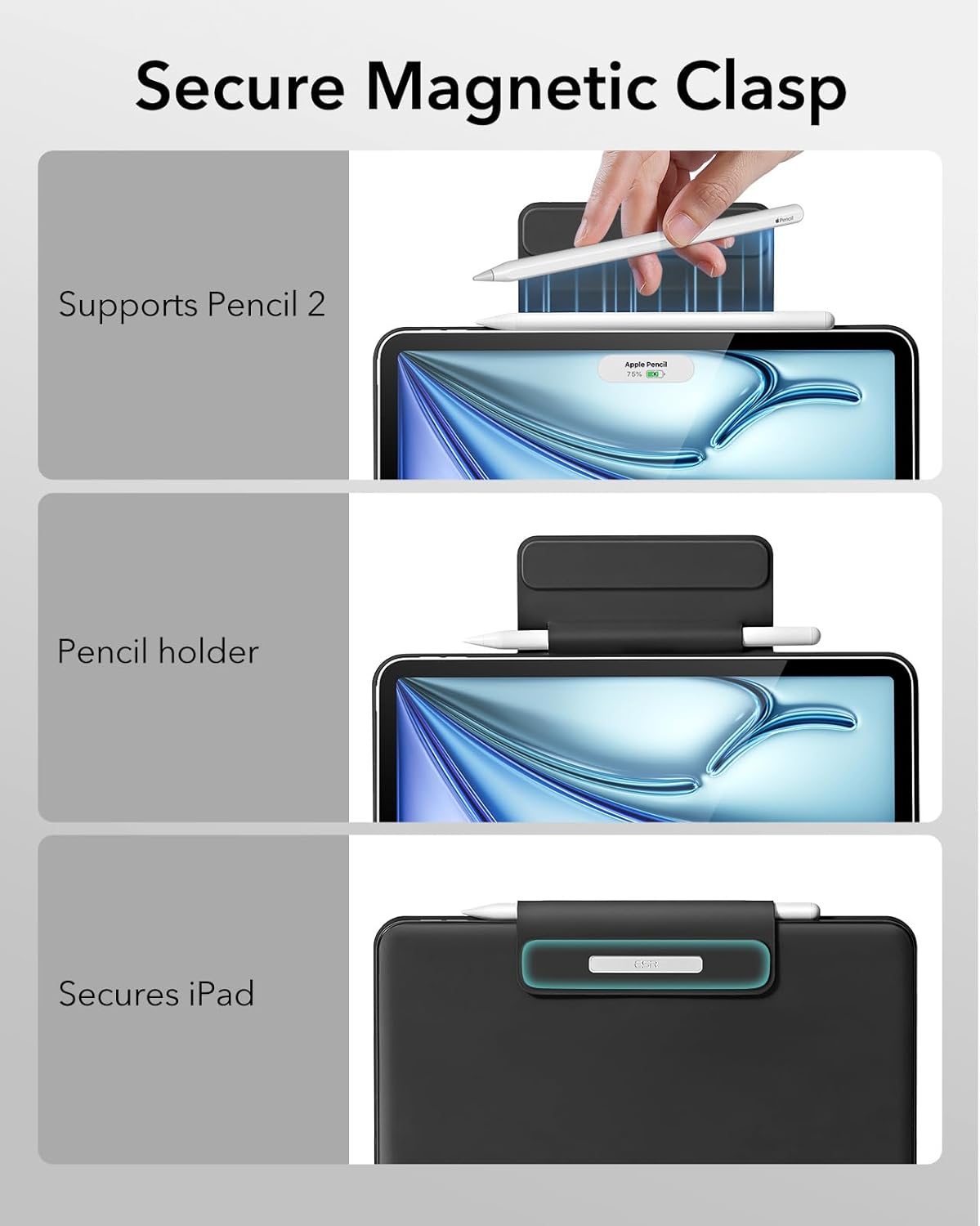 Thumbnail 5 de ESR Upgraded Case Keyboard Stand for iPad Air 13 and 12.9 iPad Pro (Black) — Easy-Set Floating Cantilever + Trackpad