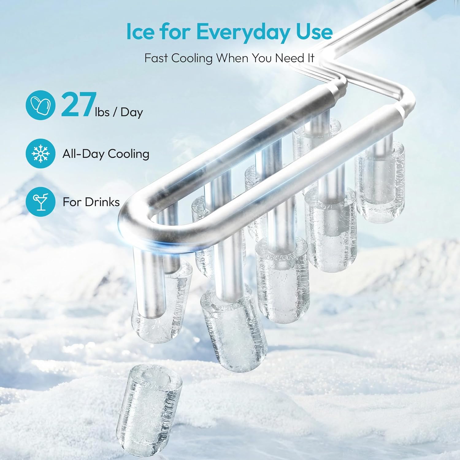 Detalle 2 de EUHOMY IM-06S-HM Countertop Ice Maker, Silver, 6-Minute Bullet Ice