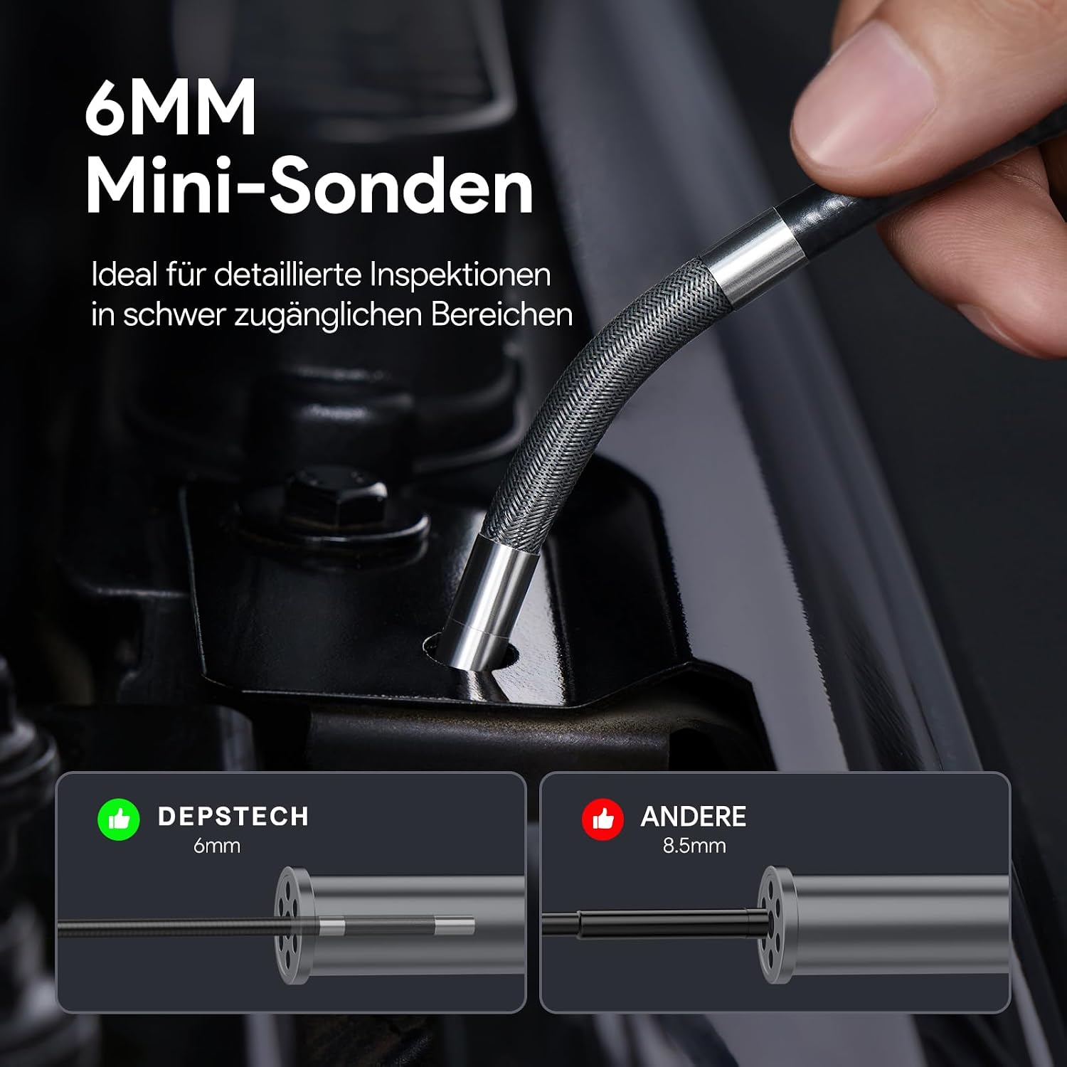 Thumbnail 2 de DEPSTECH 6,2mm drehbare Endoskopkamera mit Licht und 4,5" IPS-Display (DS660) – 1080P Inspektionskamera für enge Stellen