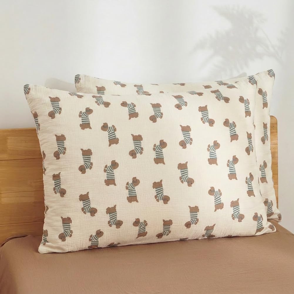Detalle de AShanlan Musselin Kissenbezug 40 x 80 cm – 2er Set aus 100% Baumwolle Musselin
