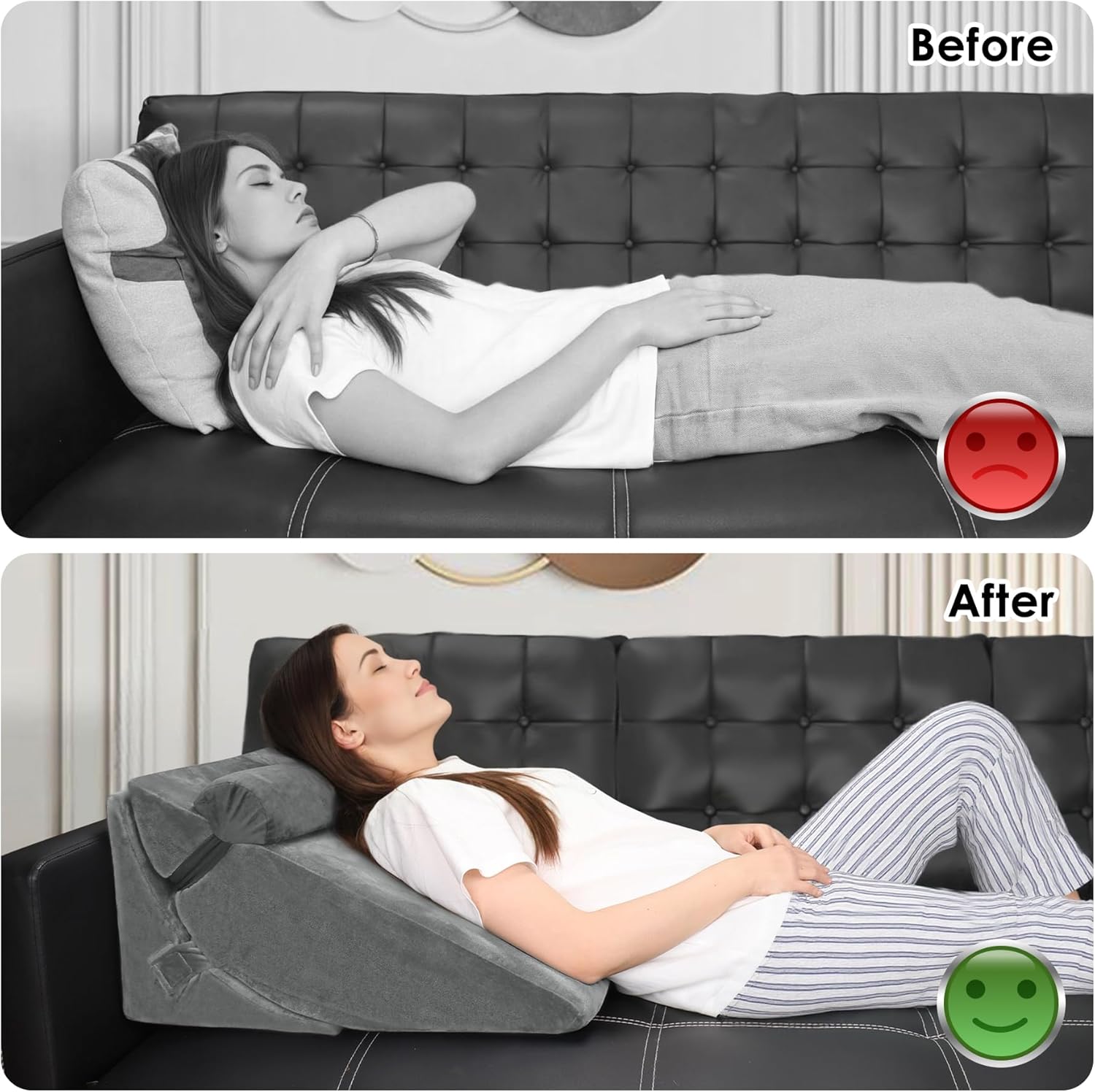 Detalle de WENRENER Bed Wedge Pillow for Sleeping: Adjustable 3-Piece Foam Wedge Set (Dark Gray)