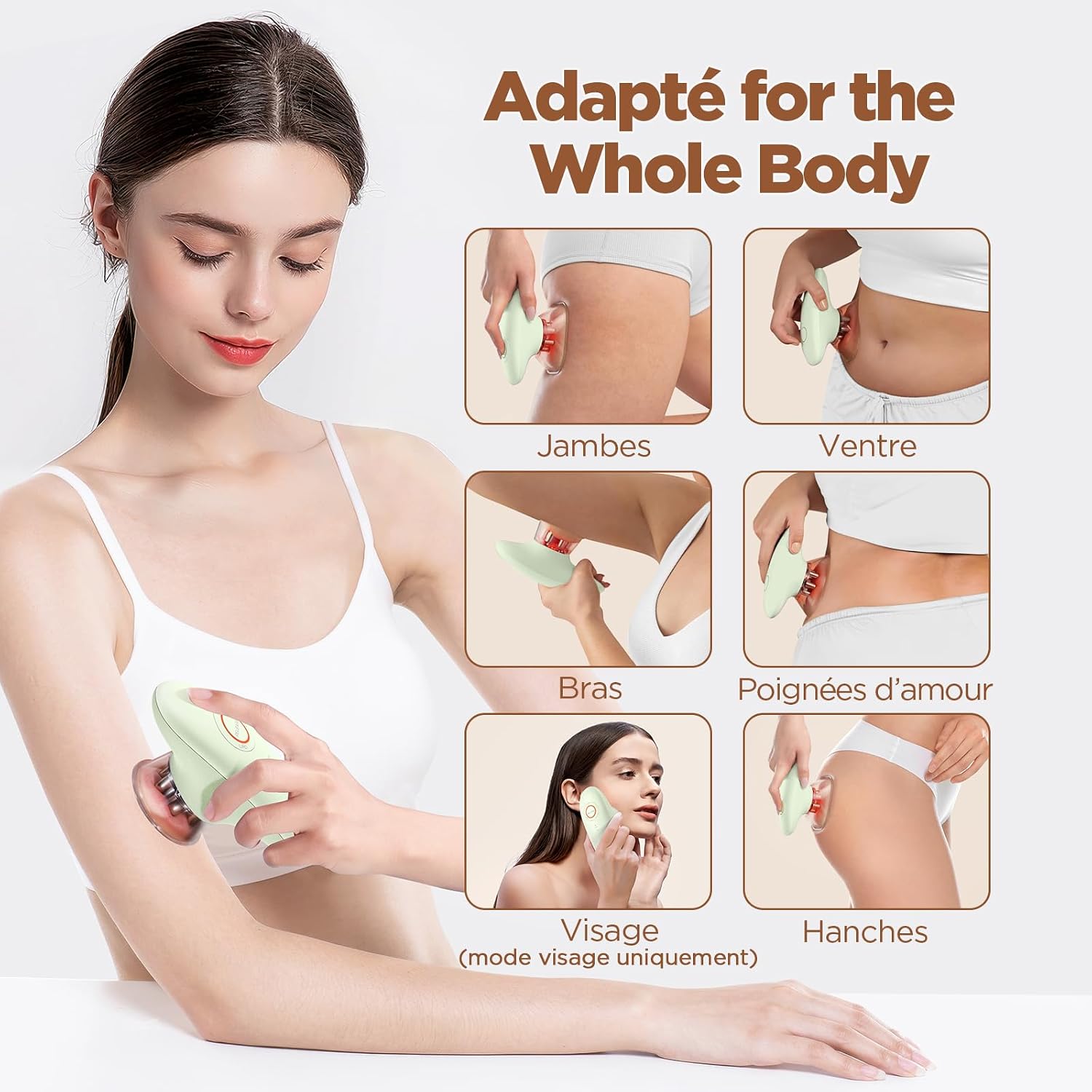 Detalle de Masseur Anti Cellulite Électrique à Ventouse, EMS et Lumière Rouge – 3 Niveaux d’Intensité, 2 Ventouses
