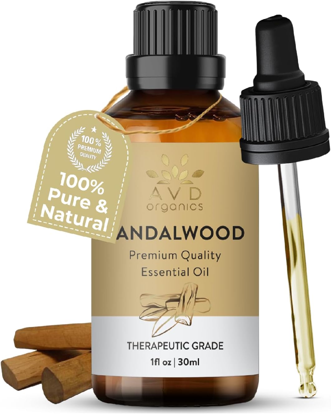 Detalle de AVD ORGANICS Ätherisches Sandelholzöl 30 ml (100% naturrein, unverdünnt) für Diffusor, Aromatherapie & DIY