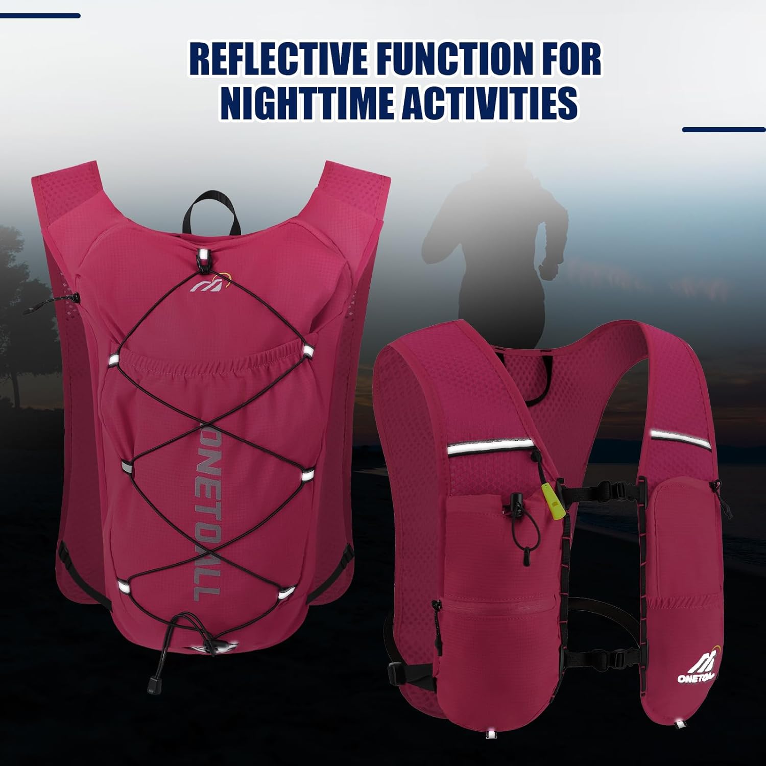 Thumbnail 5 de ONETOALL Running Vest with Detachable Chest Strap and 2L Water Capacity (Reflective, Lightweight 150g)