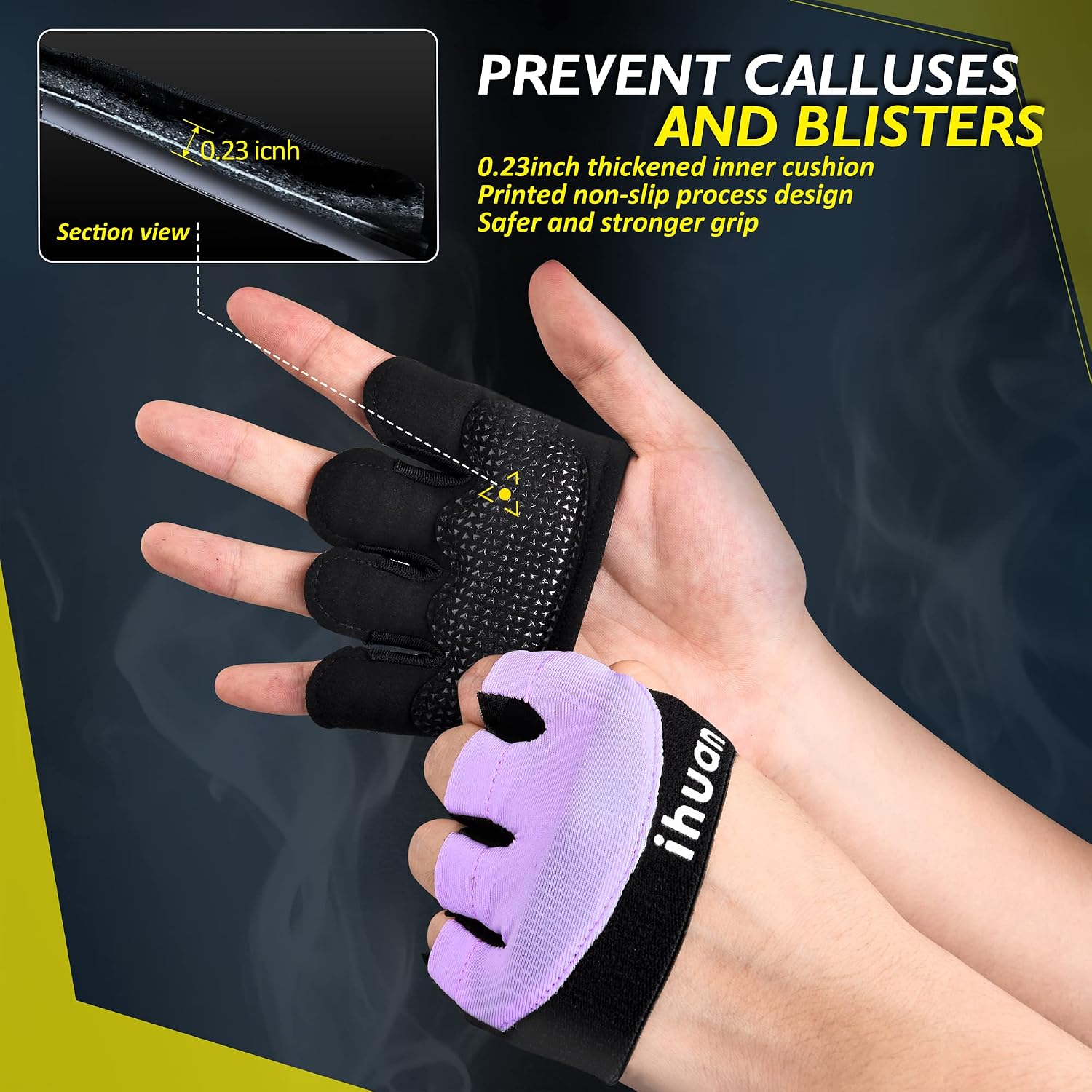 Detalle de ihuan Small Half-Finger Weightlifting Gloves, Light Purple Chiffon