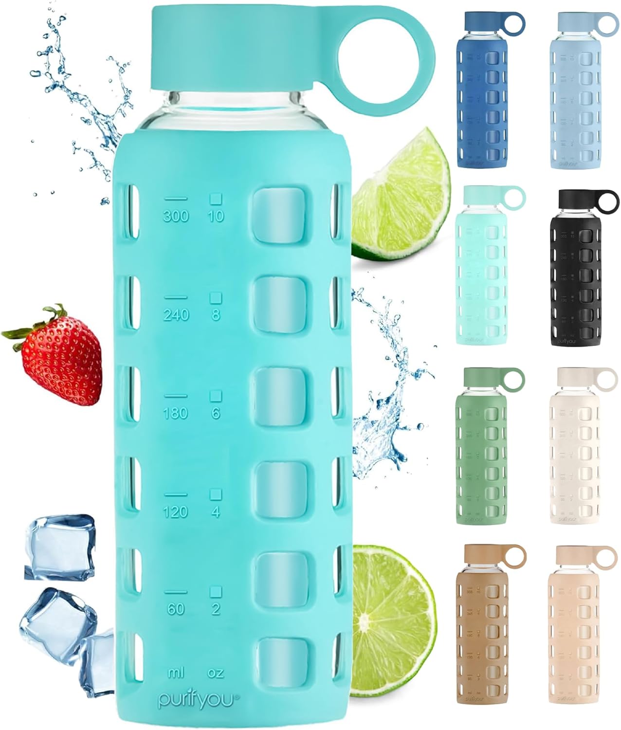 Detalle de purifyou 22oz Glass Water Bottle with Markers 📗