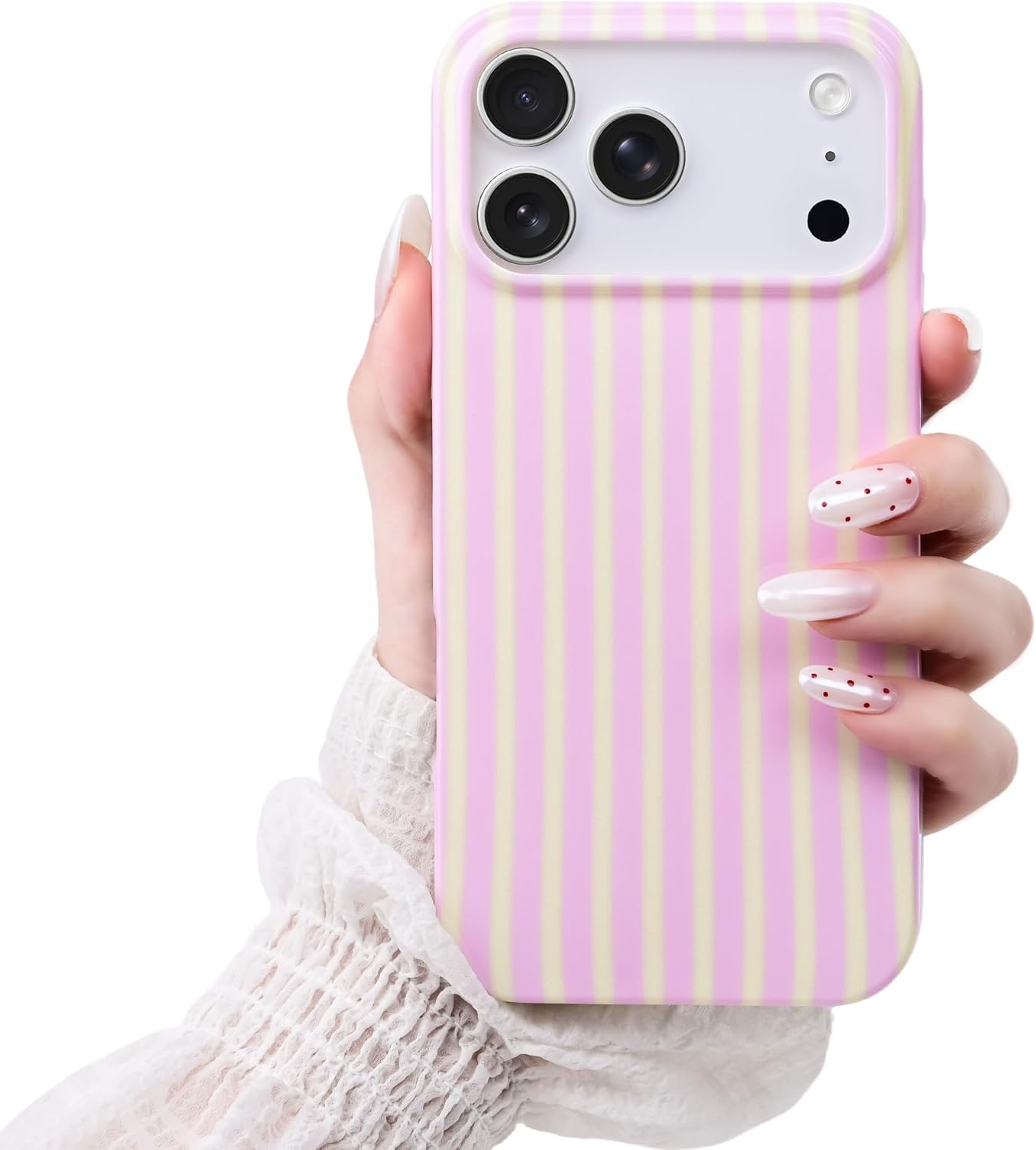 Detalle de SleekCover Cute Striped TPU Case for iPhone 17 Pro Max (6.9") – Pink/Yellow