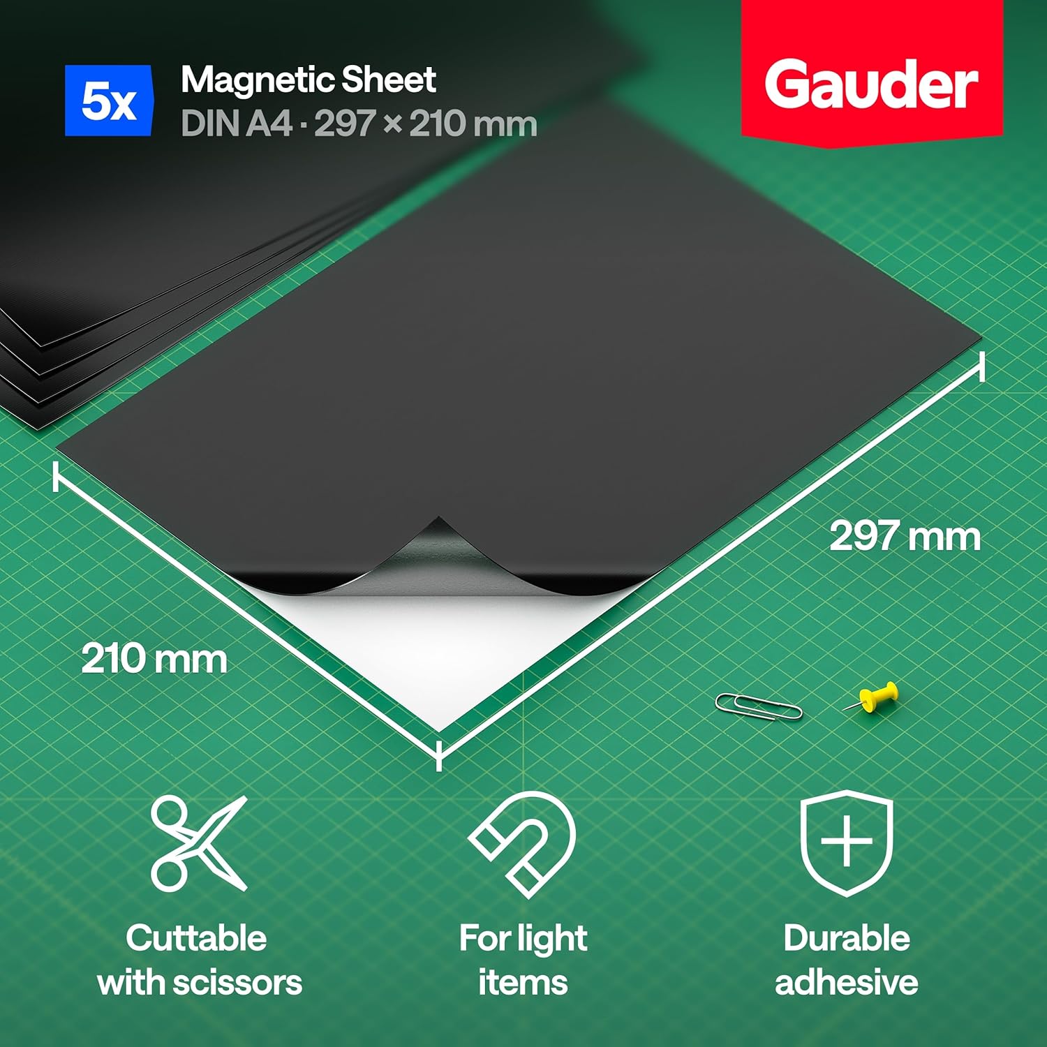 Detalle de GAUDER Self-Adhesive Magnetic Sheets – Cuttable Magnet Paper (A4, 5 Pack)